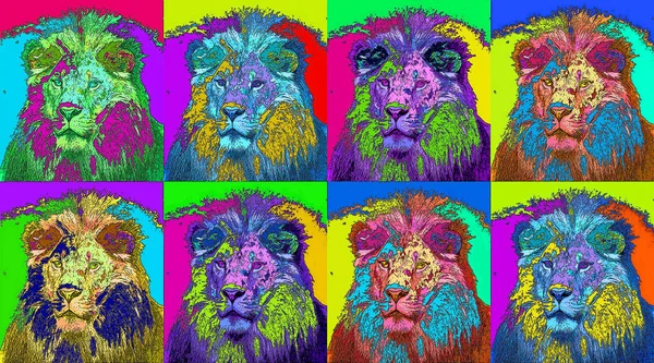 Illustration Signe Lion Icône Fond Pop Art Avec Taches Couleur — Photo