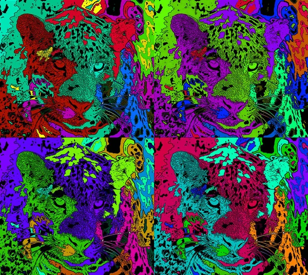 Jaguar Segno Illustrazione Pop Art Icona Sfondo Con Macchie Colore — Foto Stock