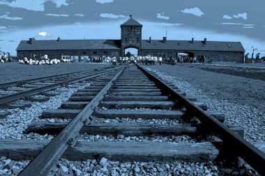 AUSCHWitZ BIRKENAU POLAND 09: 17: Auschwitz toplama kampı girişi bir Alman Nazi toplama kampı ağıydı.