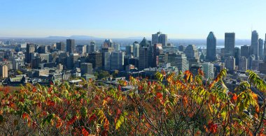MONTREAL QUEBEC CANADA 10 08 2011: The view of the city from the Kondiaronk Belvedere Mount Royal. It is the largest city in the province of Quebec and the second city in Canada