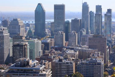 MONTREAL QUEBEC CANADA 10 08 2011: The view of the city from the Kondiaronk Belvedere Mount Royal. It is the largest city in the province of Quebec and the second city in Canada