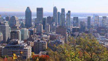 MONTREAL QUEBEC CANADA 10 08 2011: The view of the city from the Kondiaronk Belvedere Mount Royal. It is the largest city in the province of Quebec and the second city in Canada