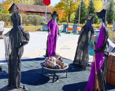 BROMONT QUEBEC CANADA 10 29 2021: Scarecrow at Les Epouvantables Bromont, is a fall season contest, that will bring the visitors back in time of the Old Village called West Shefford