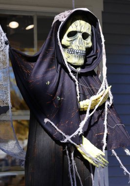 BROMONT QUEBEC CANADA 10 29 2021: Scarecrow at Les Epouvantables Bromont, is a fall season contest, that will bring the visitors back in time of the Old Village called West Shefford