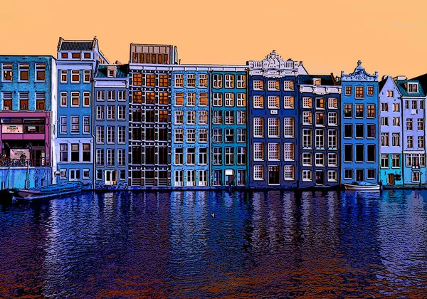 Amsterdam Netherlands October 2015 Typical Canal Houses Sign Illustration Background — Stock fotografie
