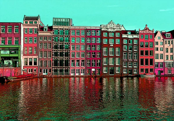 Amsterdam Netherlands October 2015 Typical Canal Houses Sign Illustration Background — Fotografia de Stock