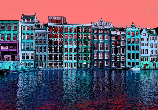 Amsterdam Netherlands October 2015 Typical Canal Houses Sign Illustration Background — Fotografia de Stock