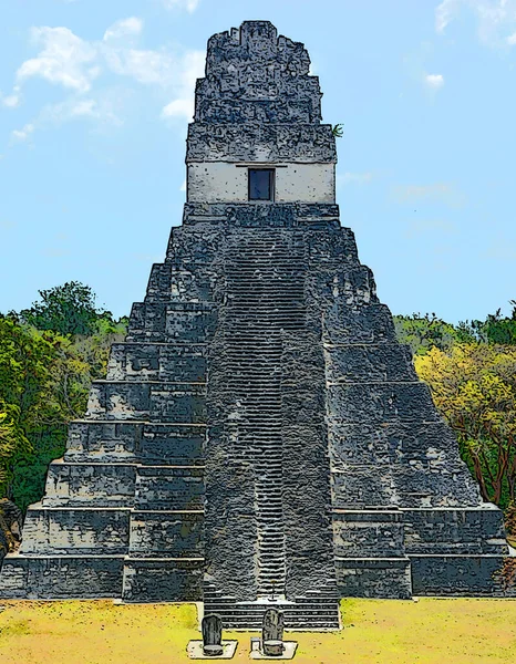 Tikal National Park Pyramid Guatemala Sign Illustration Pop Art Background — Fotografia de Stock