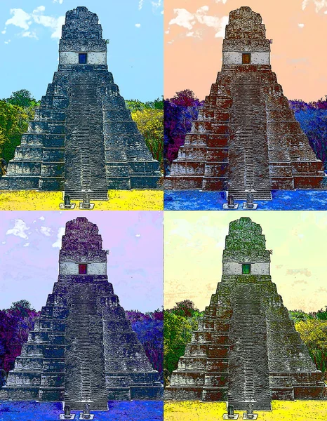 Tikal National Park Pyramid Guatemala Sign Illustration Pop Art Background — Fotografia de Stock