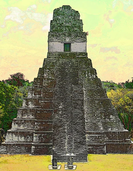 Tikal National Park Pyramid Guatemala Sign Illustration Pop Art Background — ストック写真
