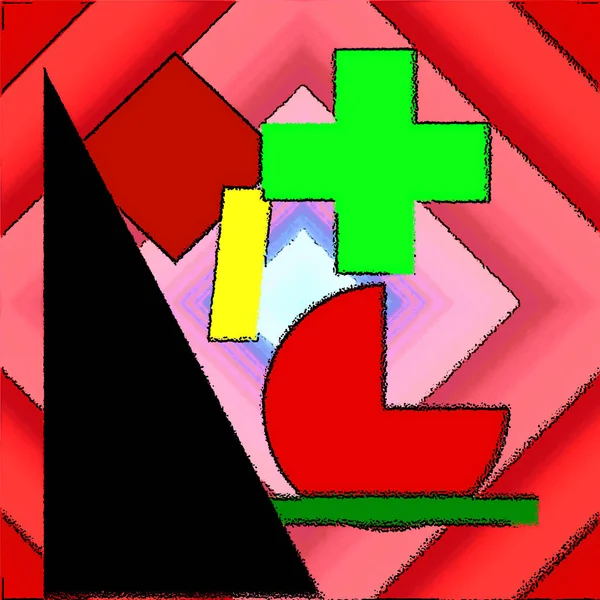 Geometric Shapes Sign Illustration Pop Art Background Icon Color Spots — Foto Stock