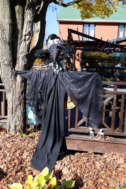BROMONT QUEBEC CANADA 10 29 2021: Scarecrow at Les Epouvantables Bromont, is a fall season contest, that will bring the visitors back in time of the Old Village called West Shefford