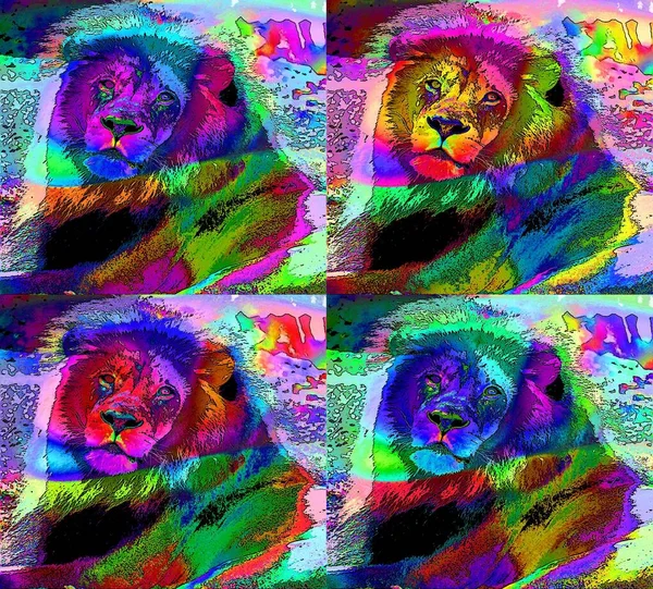 Colorful Lion Illustration Pop Art Background — 图库照片