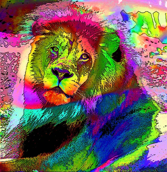 colorful lion illustration pop-art background