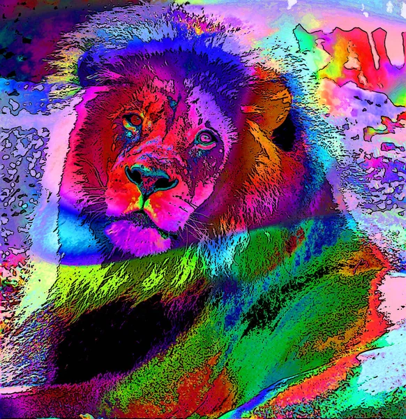 Colorful Lion Illustration Pop Art Background — Stockfoto