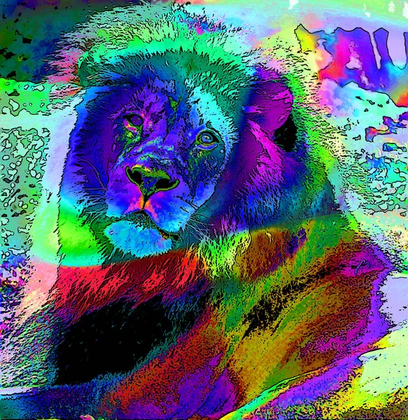 Colorful Lion Illustration Pop Art Background — стоковое фото