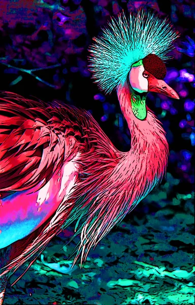 冠鹤标志图上有彩斑的流行艺术背景图标 — 图库照片