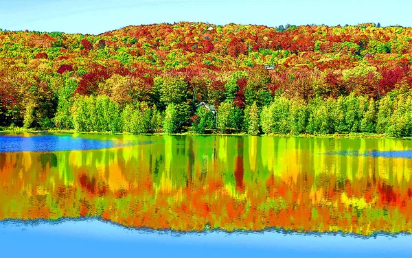 Иллюстрация Осеннего Пейзажа Иконка Поп Арта Цветовыми Пятнами — стоковое фото