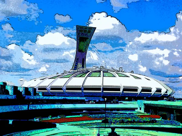 Montreal Canada 2013 Montreal Olympic Stadium Tower Signal Pop Art — стокове фото
