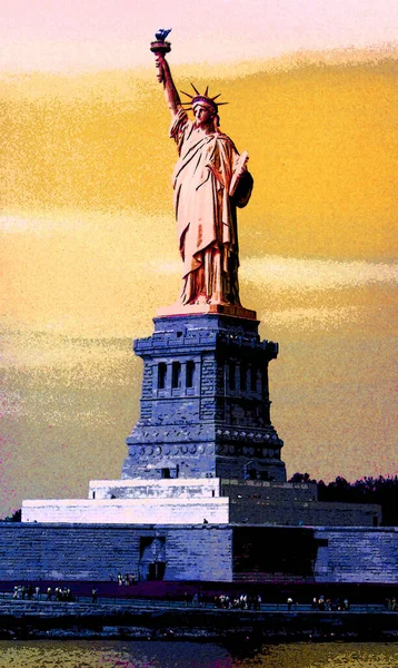 Statue Liberty Illustration Pop Art Background — Stok fotoğraf