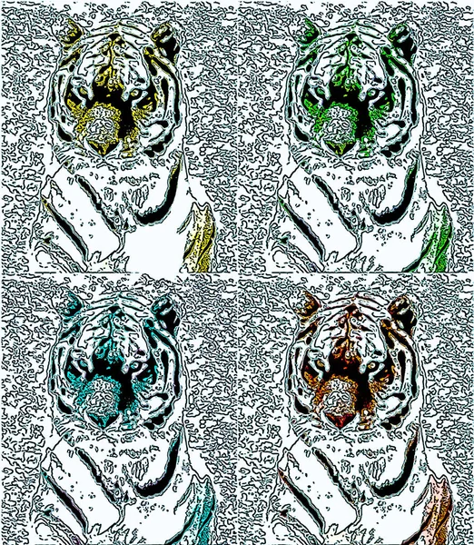 Street art tiger line art in white background