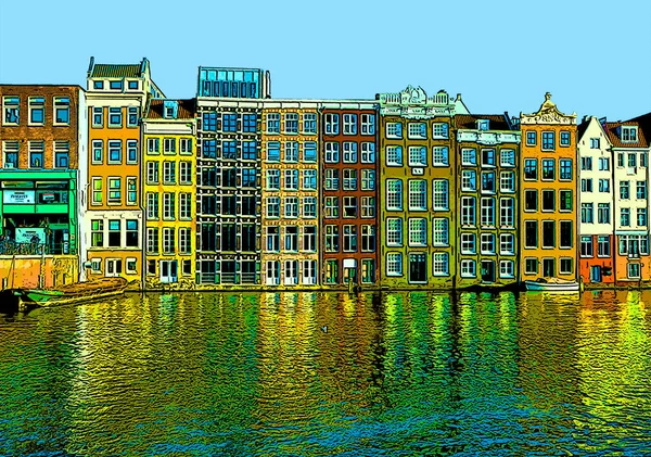 Amsterdam Netherlands October 2015 Typical Canal Houses Sign Illustration Background — Stok fotoğraf