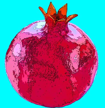 Olgun nar, meyve işareti, çizim, renk lekeli pop-art arkaplan simgesi