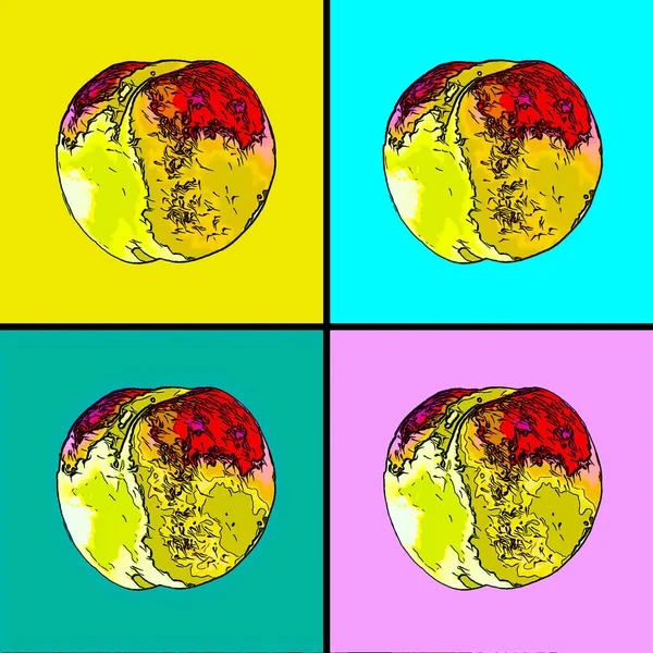 Персиковый Знак Иллюстрации Поп Арт Иконка Фона Цветовыми Пятнами — стоковое фото