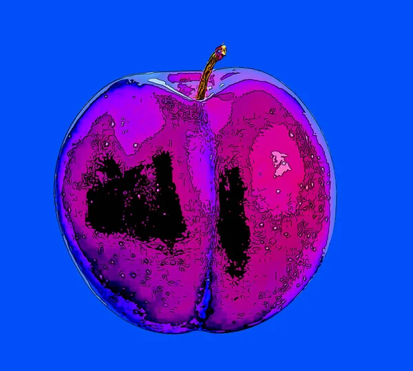 Plum Sinal Ilustração Pop Art Ícone Fundo Com Manchas Cor — Fotografia de Stock