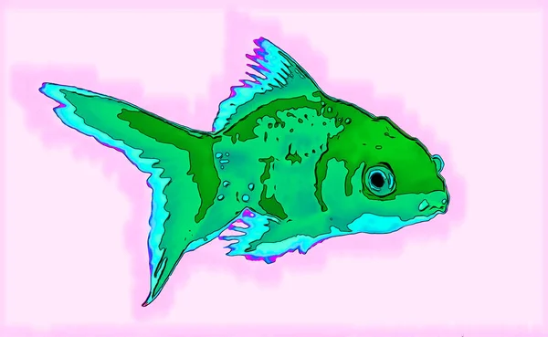 Green Fish Illustration Pop Art Background — 图库照片