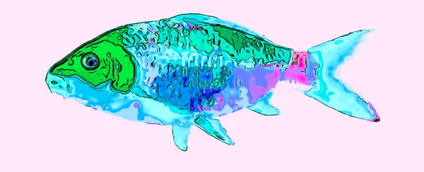 Blue Fish Illustration Pop Art Background — стоковое фото