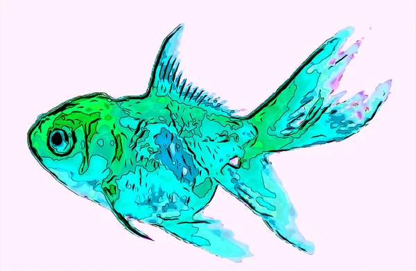 Blue Fish Illustration Pop Art Background — стоковое фото