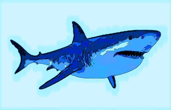 Μεγάλη Λευκό Σημάδι Καρχαρία Εικόνα Ποπ Art Φόντο Εικονίδιο Κηλίδες — Φωτογραφία Αρχείου