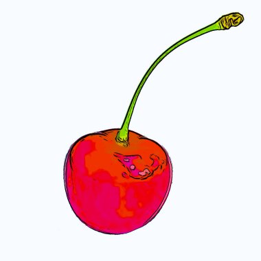 ripe sweet cherry, illustration pop-art background icon with color spots