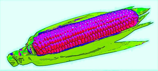 甜玉米标识图为带有色斑的流行艺术背景图标 — 图库照片