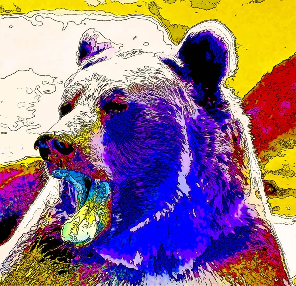 Grizzly Orso Segno Illustrazione Pop Art Icona Sfondo Con Macchie — Foto Stock