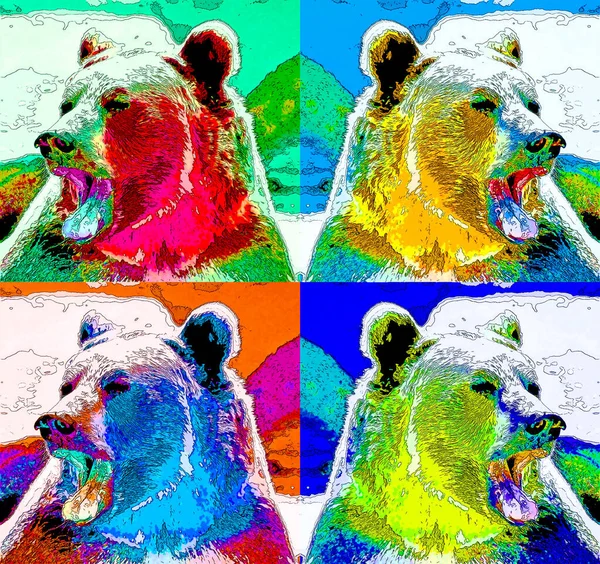 bear illustration pop-art background with color spots