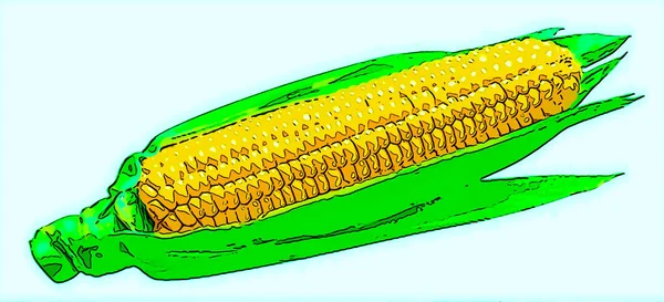 甜玉米标识图为带有色斑的流行艺术背景图标 — 图库照片