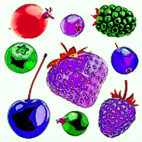 컬렉션입니다 블랙베리 크랜베리 라즈베리 건포도 블루베리 베리와 건포도 클리핑 경로와 — 스톡 사진