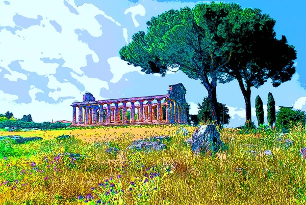 Ancient Greek Ruins Illustration Background Color Spots — Zdjęcie stockowe