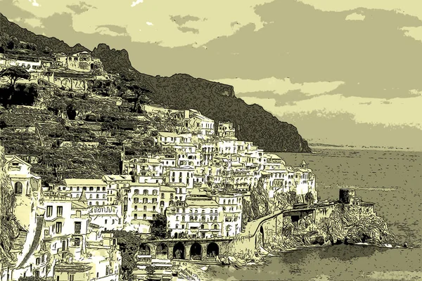 Italian Town Sea Illustration Pop Art Background — Stockfoto