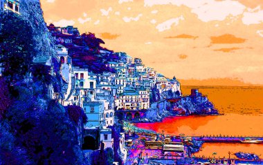 Eski kasaba illüstrasyonu pop-art geçmişi