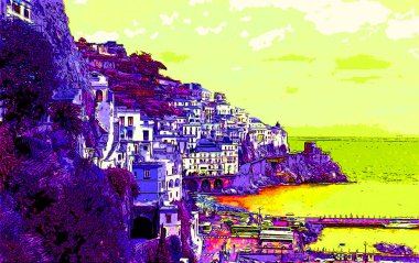 Eski kasaba illüstrasyonu pop-art geçmişi