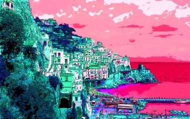 Eski kasaba illüstrasyonu pop-art geçmişi