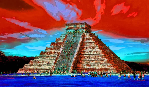 Ancient Aztec Ruins Illustration Background Color Spots — Stock Photo, Image