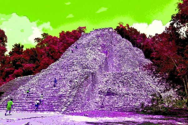 Ancient Aztec Ruins Illustration Background Color Spots — стокове фото