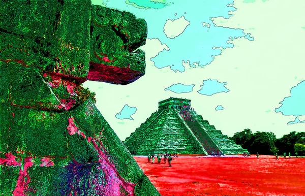Ancient Aztec Ruins Illustration Background Color Spots — Φωτογραφία Αρχείου