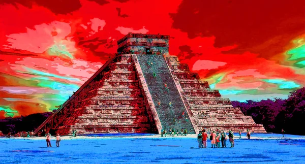 Ancient Aztec Ruins Illustration Background Color Spots — Foto de Stock