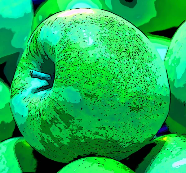 Apple Tecken Illustration Pop Art Bakgrund Ikon Med Färg Fläckar — Stockfoto
