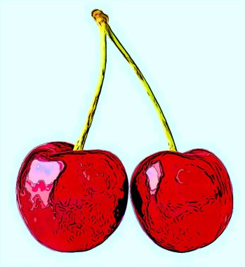 Pair of ripe sweet cherries, illustration pop-art background icon with color spots